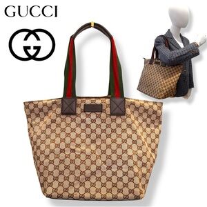 ✨Gucci GG Canvas Leather Tote Bag – Beige/Brown ✨